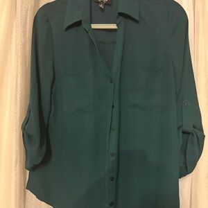 Dark Green Button-Up Blouse